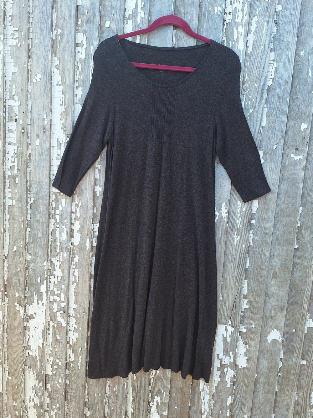 Eileen Fisher Dark Knit Midi Dress with Scoop Neck Size Medium